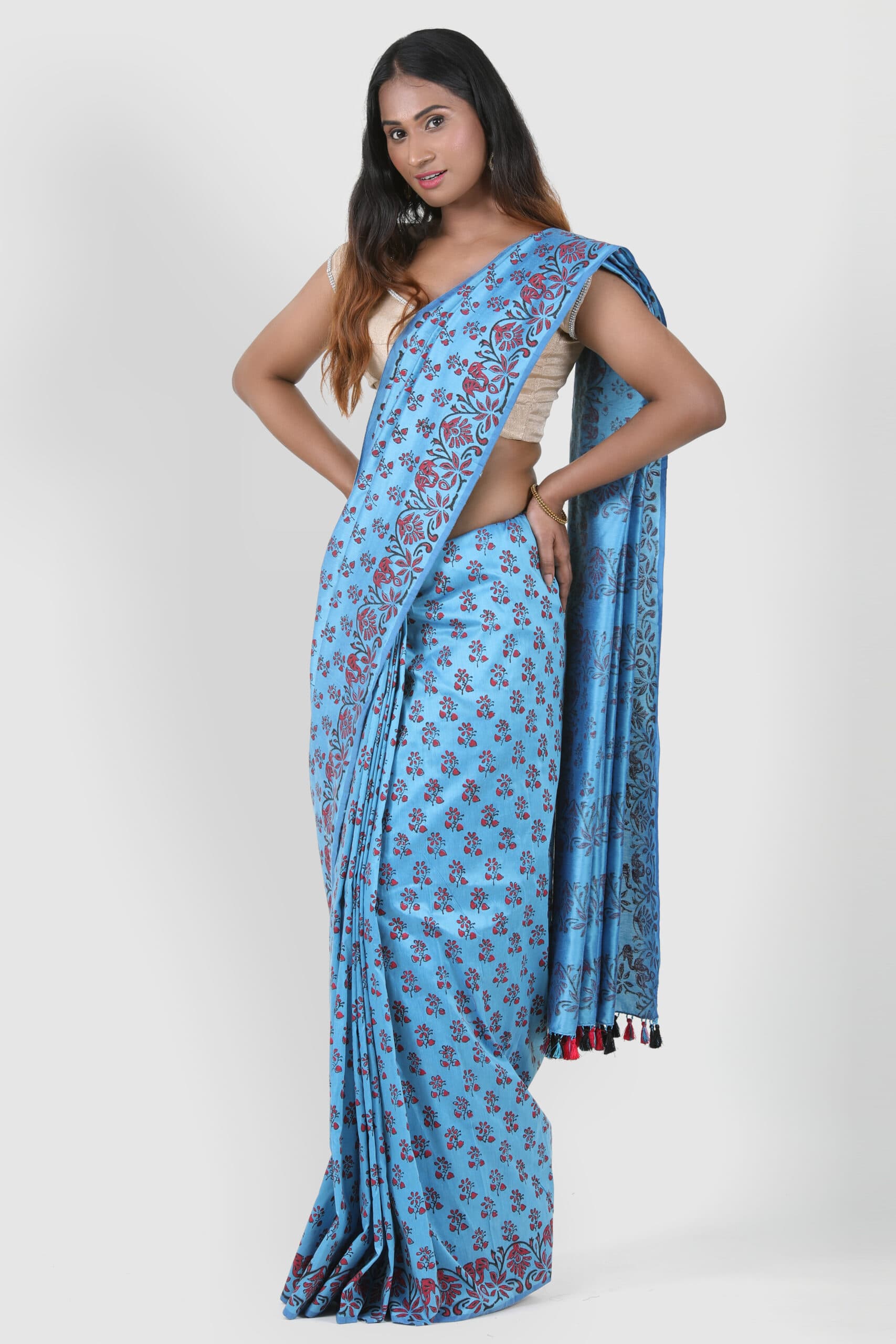 RangBhoomi Sarees : Floral Blue