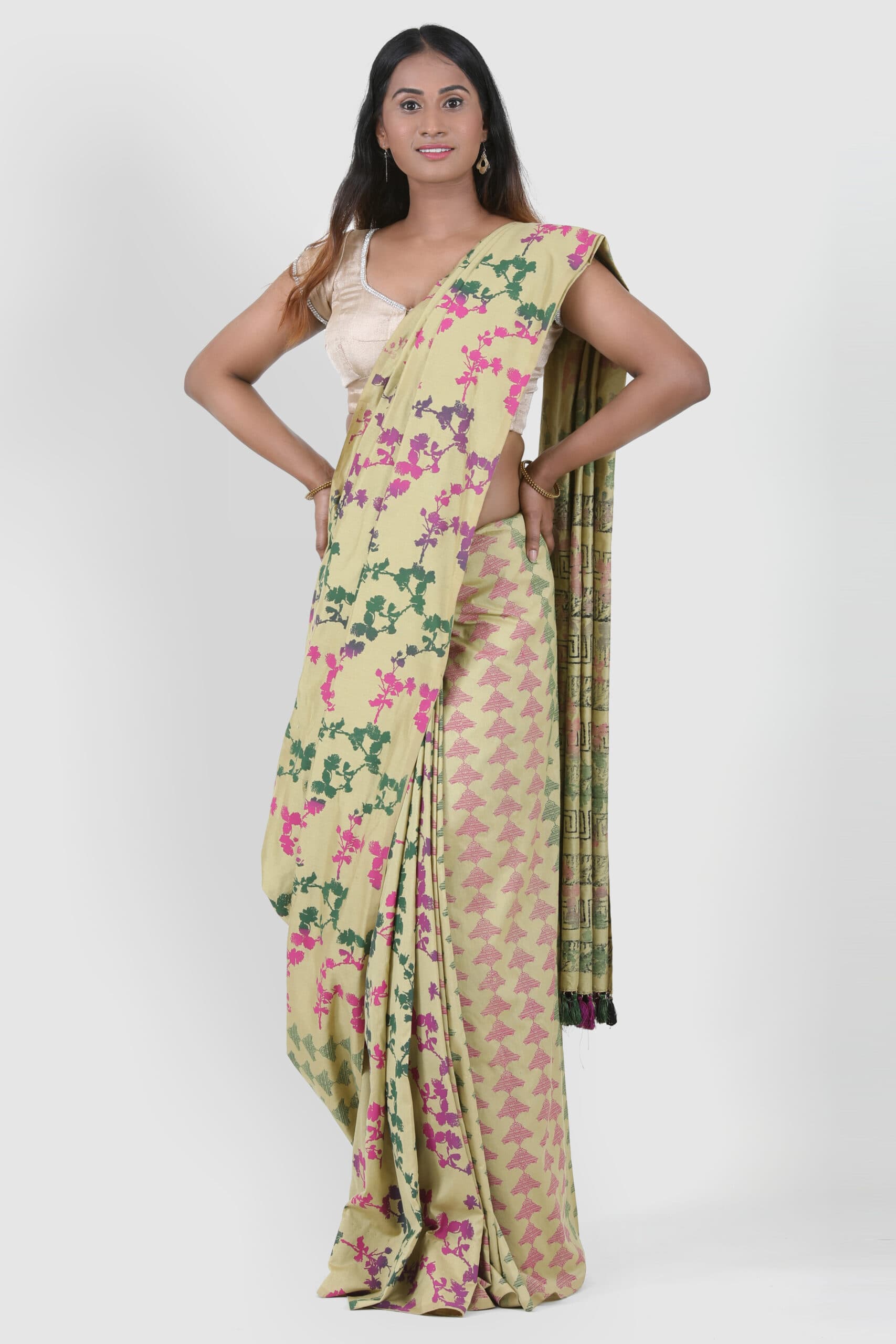 RangBhoomi Sarees : Moss Green Floral