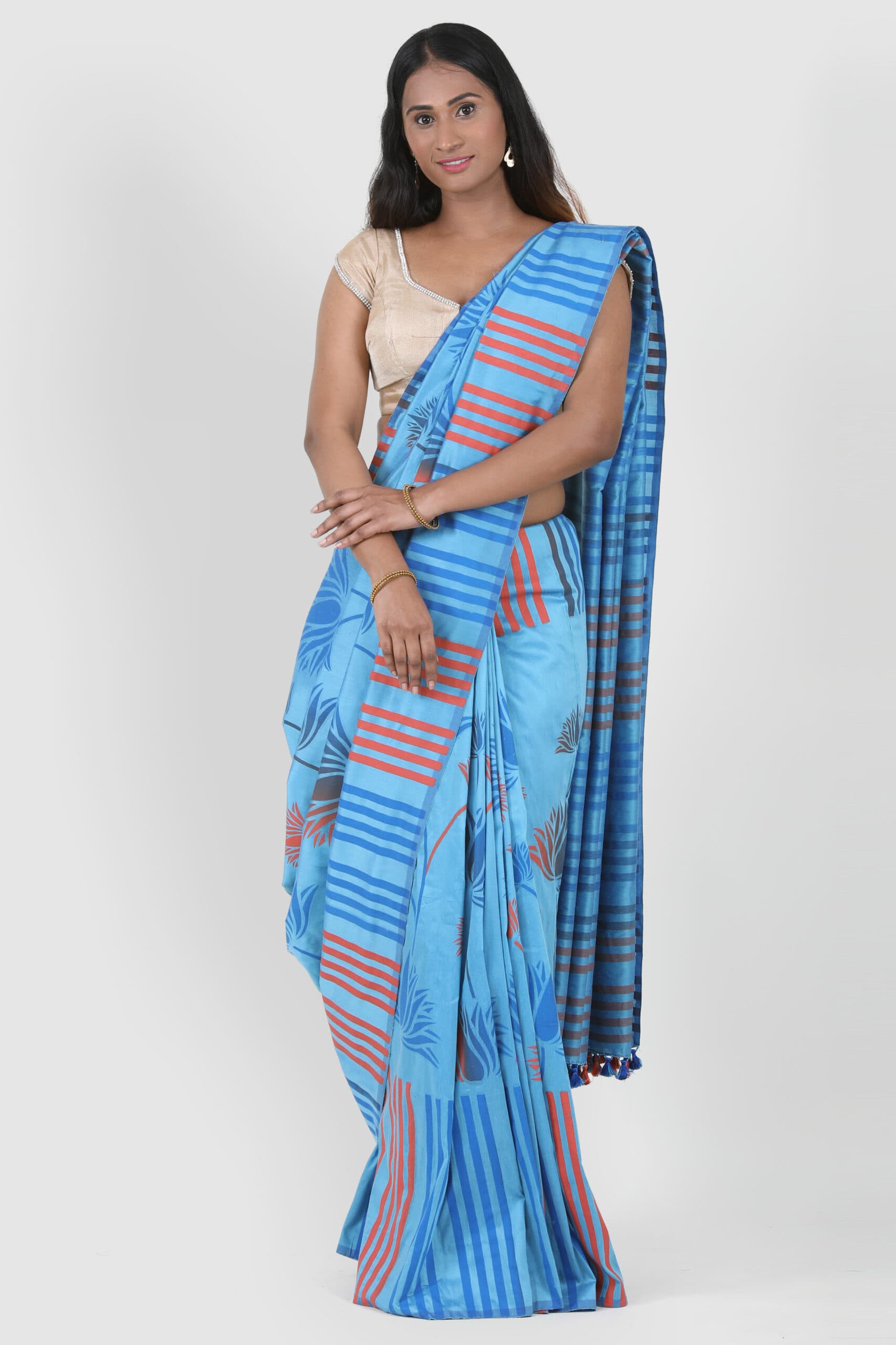 RangBhoomi Sarees : Striped Blue