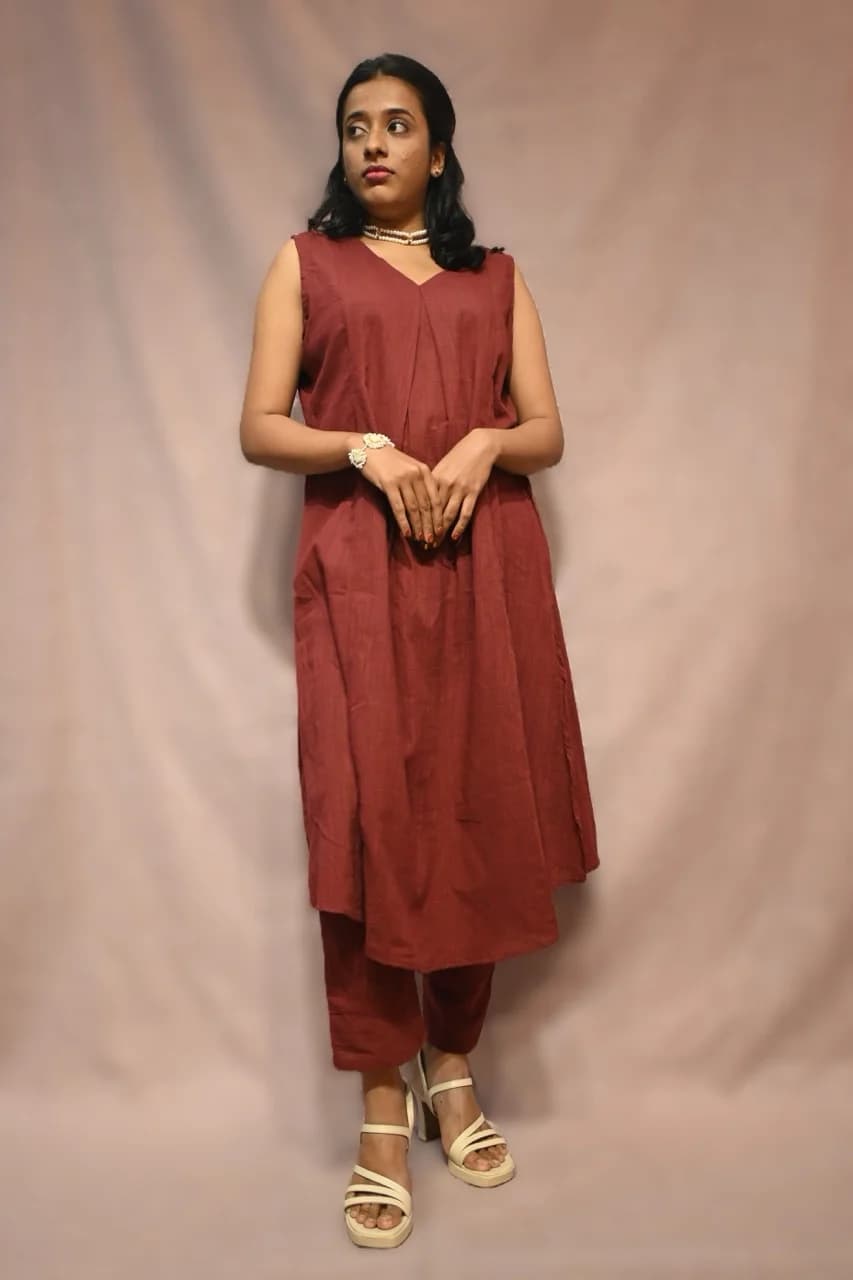 Cotton Slub Sleeveless Kurta Set