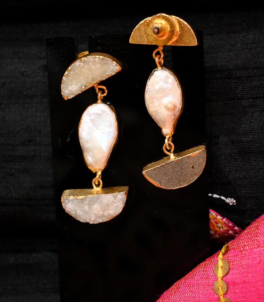 Druzy And Pearl Danglers