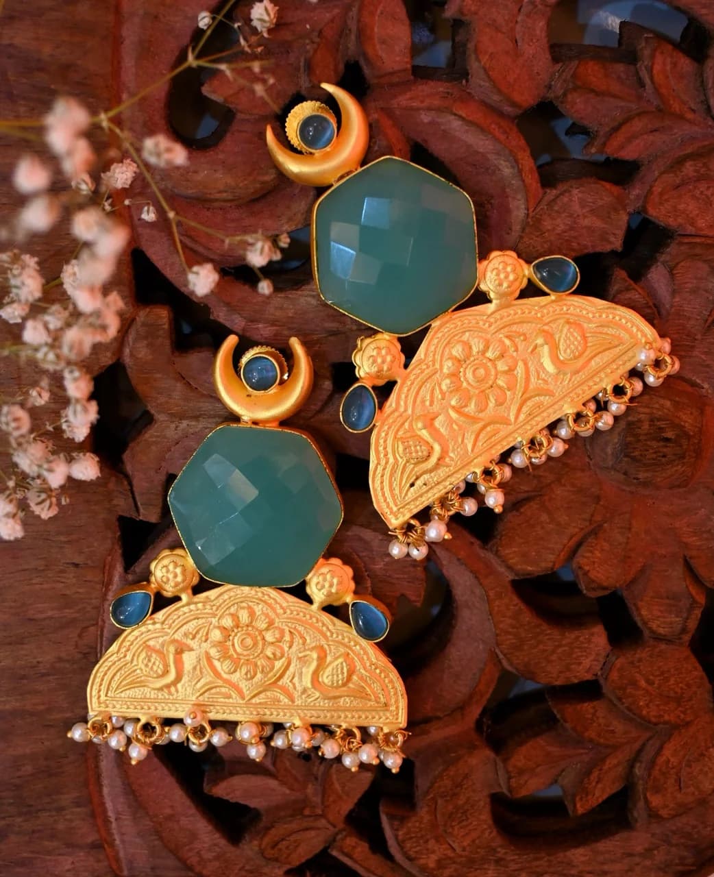 Embossed Druzy Chaand Earrings
