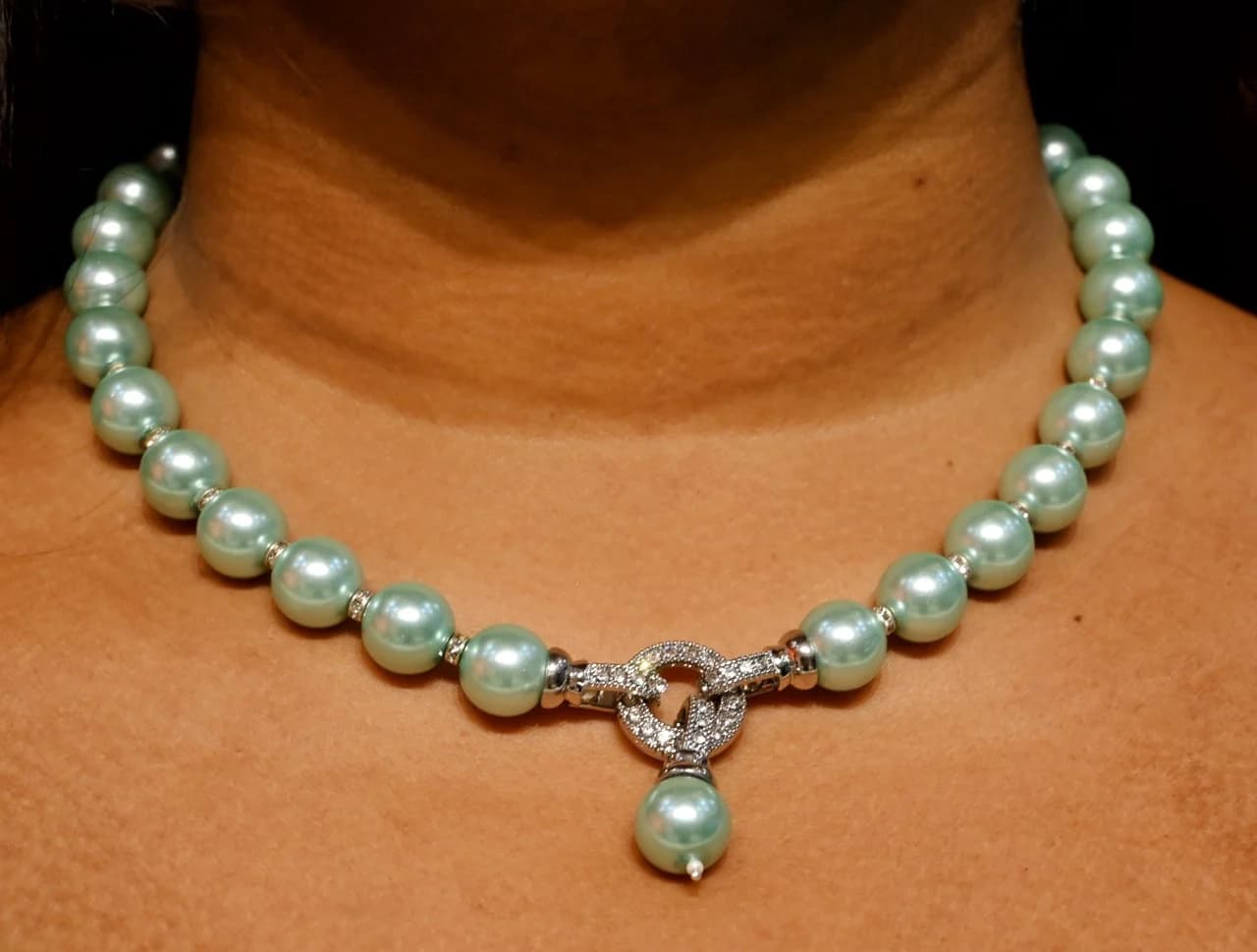Mint Green Pearl Necklace.