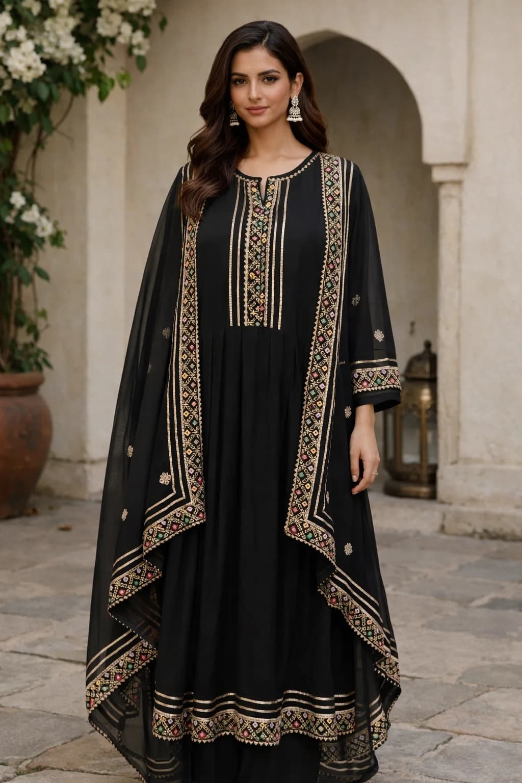 Rayon Black Gold Zari Laced Suit
